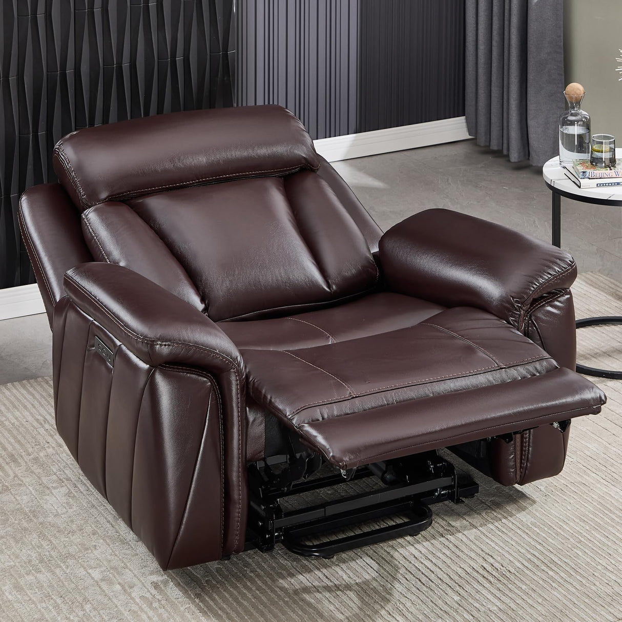 CANMOV 50" Wide Oversized Recliner, Faux Leather Power Lift Recliner Chair, Extra Large Lift Chair with Massage and Heat, Stand Up Recliner for Elderly Big and Tall, Brown CANMOV