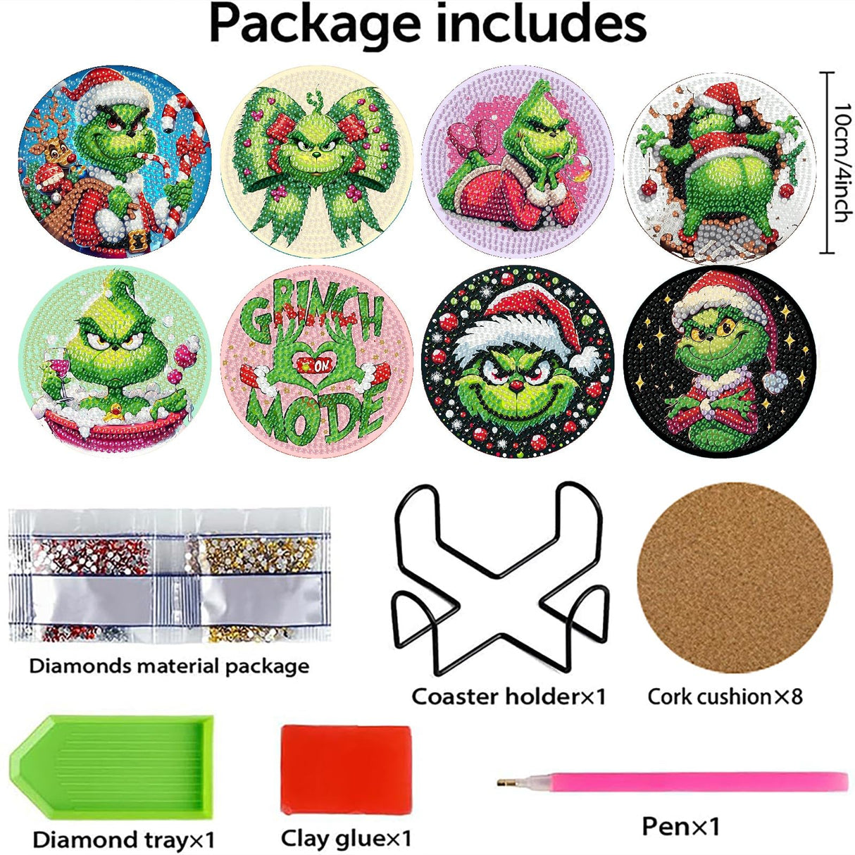 Apcufir 8 Pcs Christmas Diamond Painting Coasters Kits with Holder,DIY Diamond Art Coaster Kits for Adults & Kids,Paint with Diamonds Coasters Art Crafts for Holiday Decor Gifts Apcufir