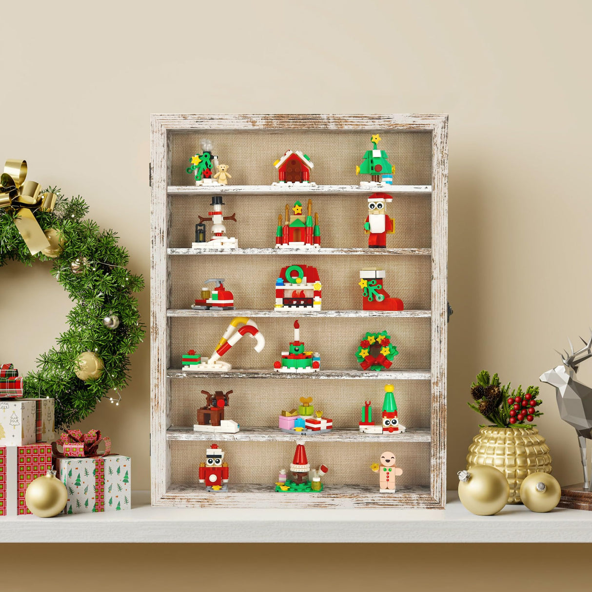 FramePro Shadow Box Frame Display Case 12x16 with Removable Shelves, Deep Memory Box Trinket Knick Knack Shelf Cabinet for Collector, Keepsake Coins Military Medals Wedding Flowers White FramePro