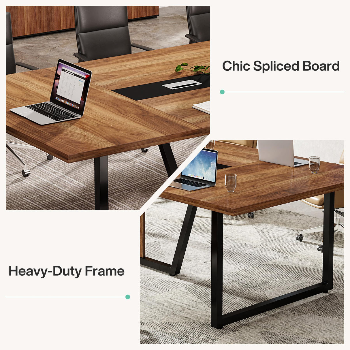 Tribesigns 8FT Large Conference Table for 10 People, Industrial 94.5-Inch Meeting Table with Two Grommets, Rectangular Podcast Training Table for Home Office, Studio, Business, 2 PCS Tribesigns