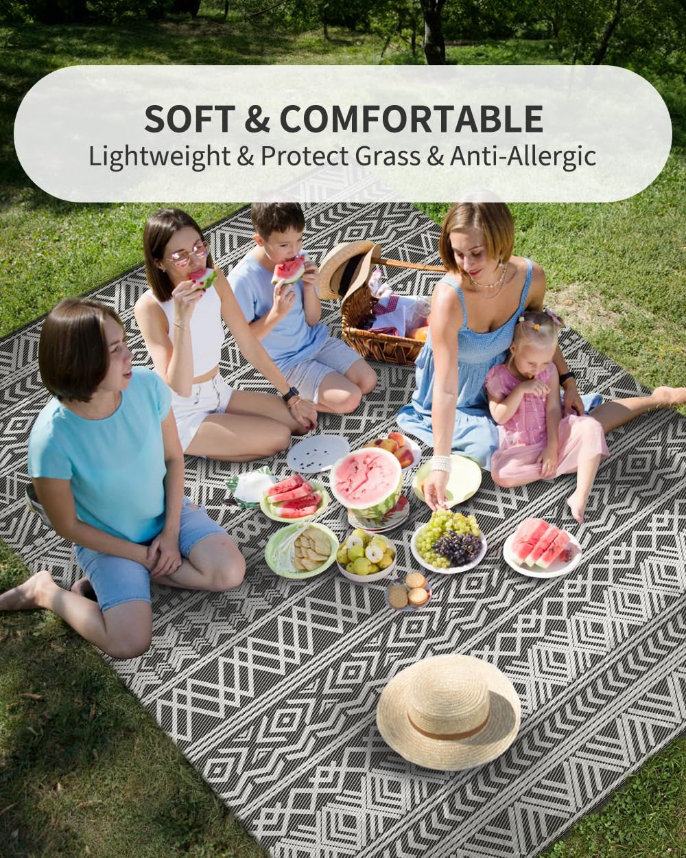 MontVoo Outdoor Rug Carpet Waterproof 5x8 Outdoor Patio Rug Mat Reverisble Plastic Straw Outdoor Rug for RV Camping Picnic Beach Balcony Boho Grey MontVoo