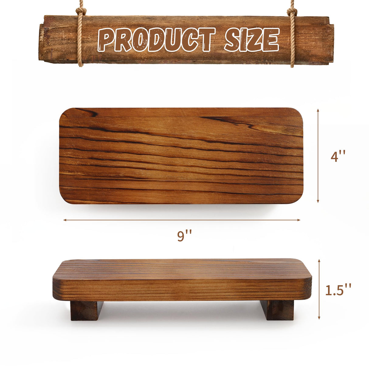 Farmhouse Wood Tray Rustic Wooden Pedestal 9 * 4 * 1.5 inches Decorative Wood Riser for Farmhouse Kitchen Counter Bathroom Room Decor (Dark Brown) Liswit