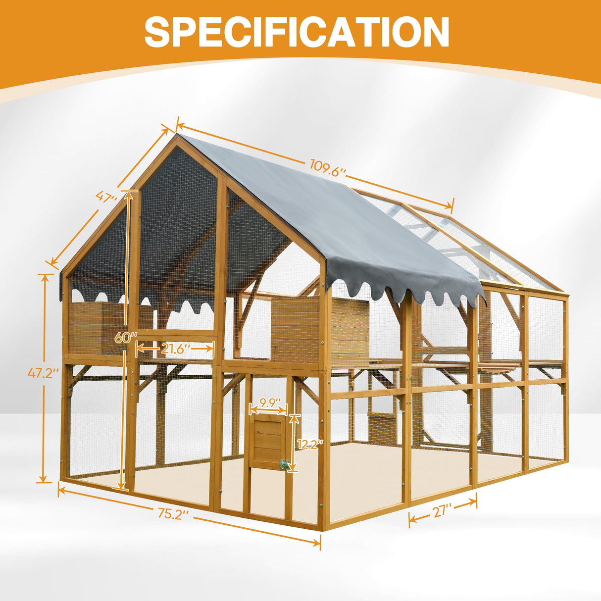 Large Wooden Chicken Coop Run with Waterproof Cover - Heavy-Duty Predator-Proof Poultry House for 10-12 Chickens, Ducks, Rabbits | 110" L x 75.2" W x 72.54" H Playpen | Easy Assembly 110-Inch Sun koery