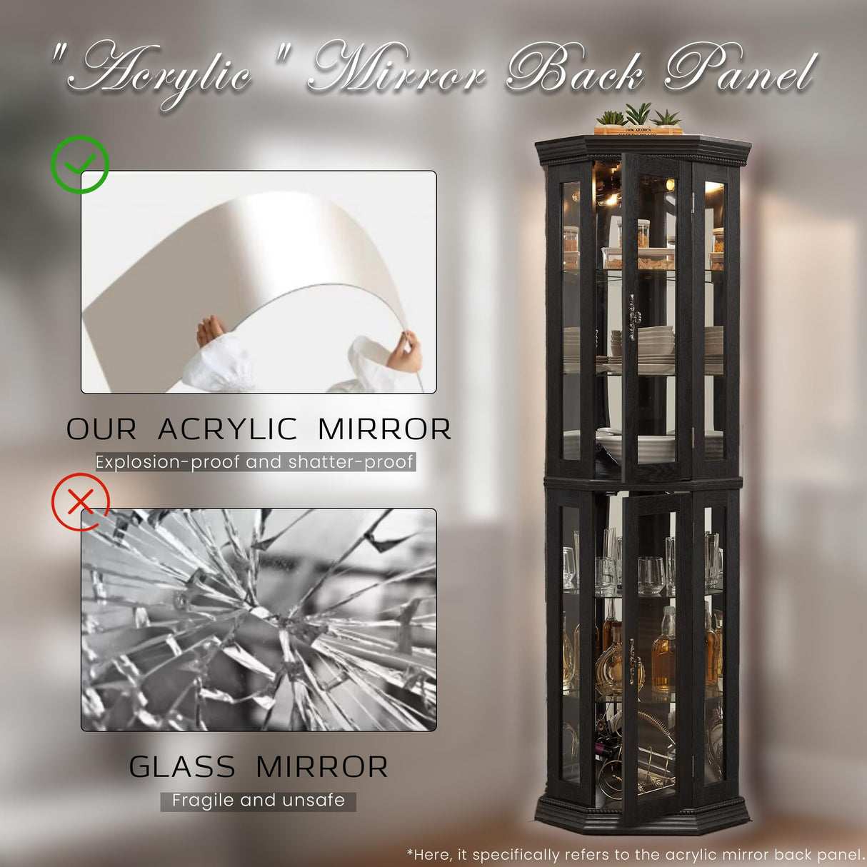 Eyisean Lighted Corner Curio Cabinet 70" Glass Display Cage with 6 Tempered Adjustable Shelves, Freestanding Home Bar Cabinet with Door, Rack for Liquor Storage and Living Room (Black) Eyisean