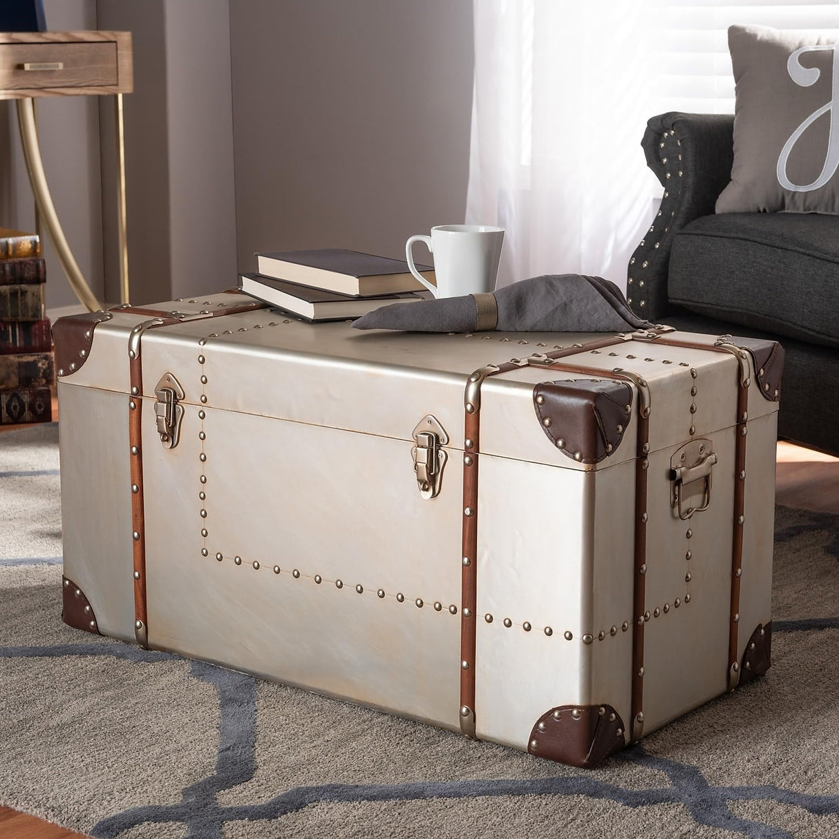 Baxton Studio Bechet Storage Trunk, Silver Baxton Studio