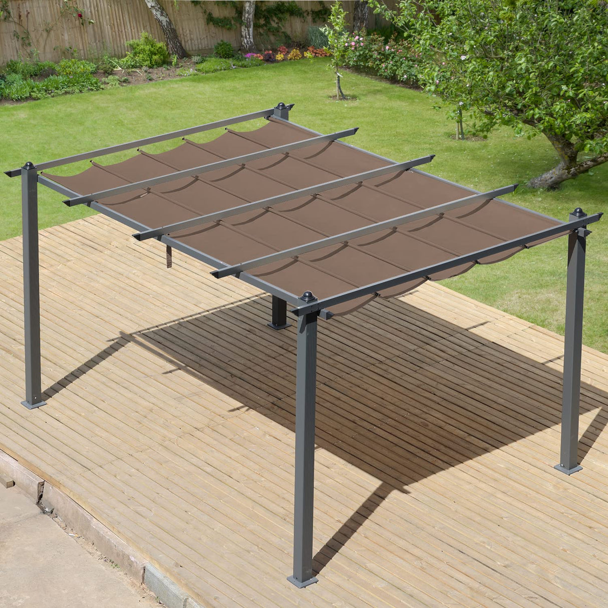 Aoodor Replacement Pergola Canopy - Retractable Shade in Dark Brown Fabric for 10 x 13 ft Pergola, UV Resistant, Fade-Resistant, Water-Repellent, Adjustable and Durable Fabric Aoodor