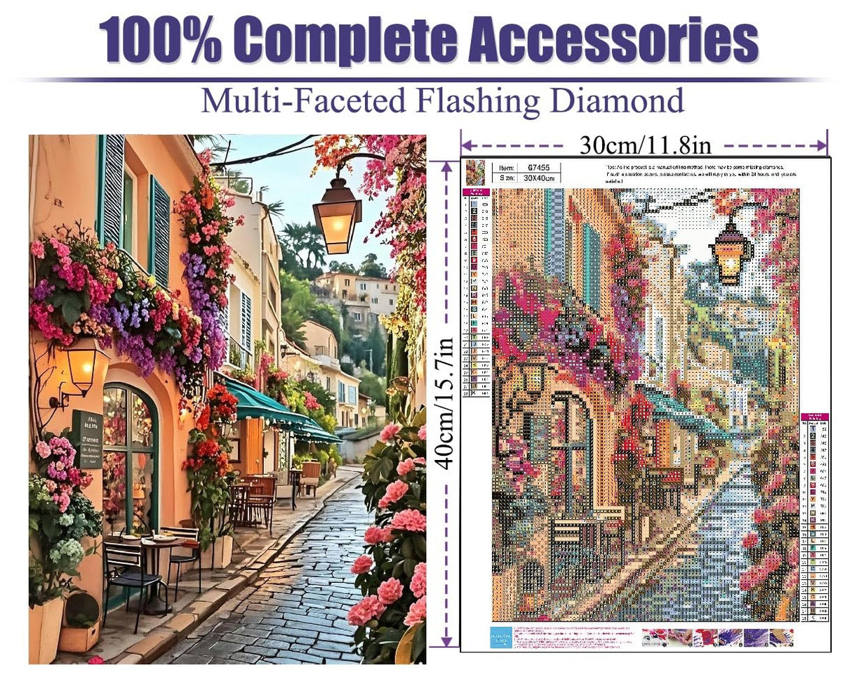 askkqtx Landscape Diamond Art Kits for Adults, Flowers Street Scenery Diamond Painting Kits, 5D DIY Full Drill Crystal Rhinestone Gem Art Craft Kits for Home Wall Decor 12X16 Inch askkqtx