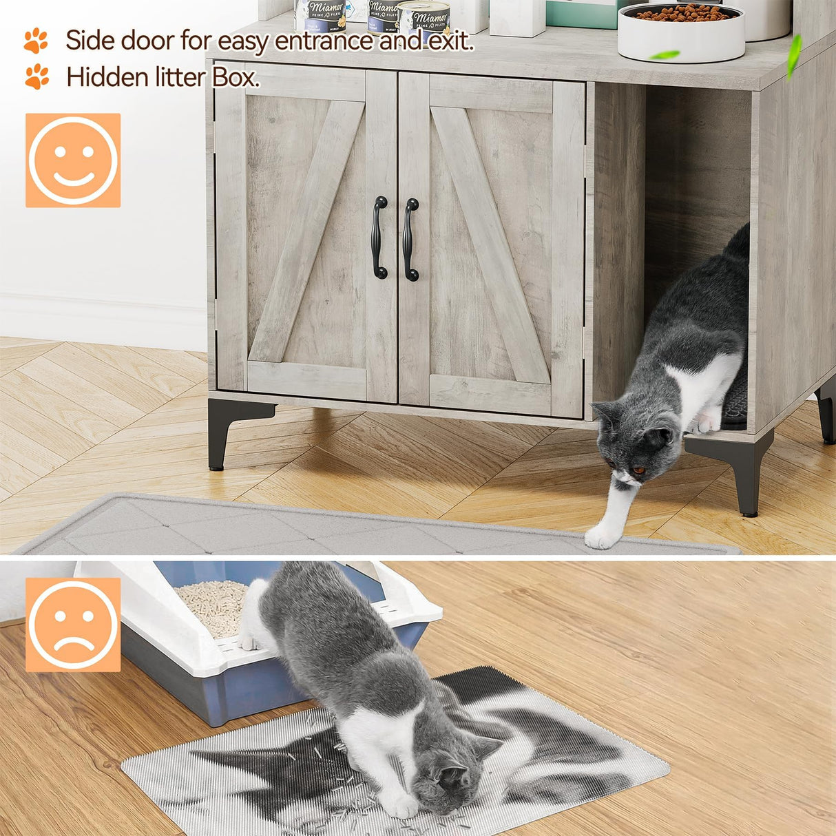 GarveeLife Cat Litter Box Enclosure with Shelves, Litter Box Cabinet,Hidden Cat Box Furniture with Scratching Mat,Wood Sturdy Cat Washroom Storage, Indoor Cat House,White GarveeLife