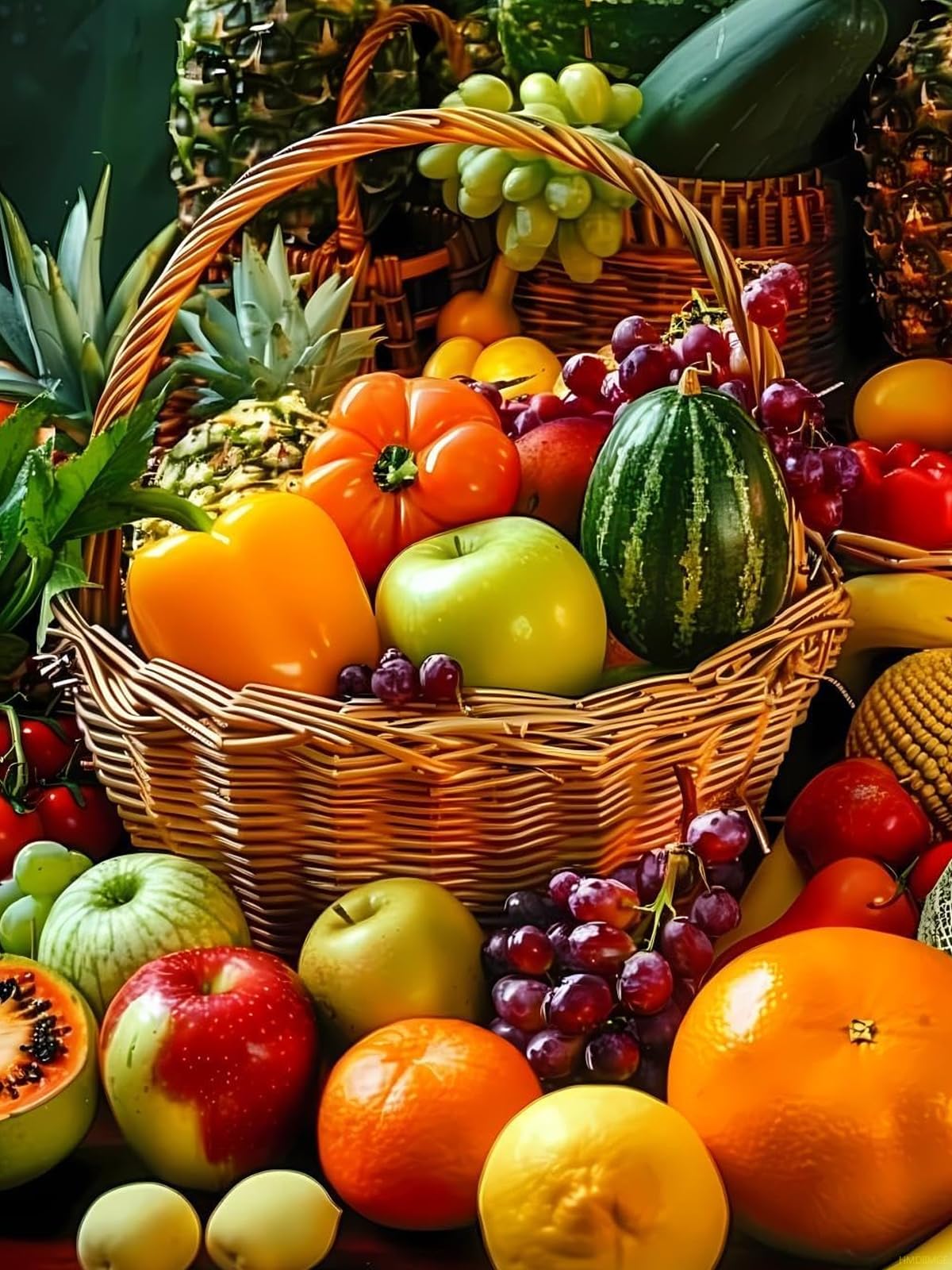 HMDIIMGE Fruits Basket Diamond Painting Kits for Adult, Food Diamond Art, Full Round Gemstone Crystal Art Embroidery Handmade Kit 12x16 inch HMDIIMGE