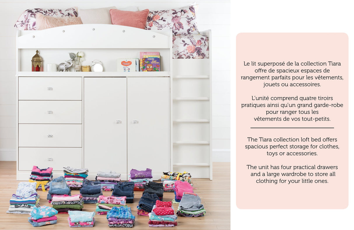 South Shore Tiara Loft Bed with Desk, Twin South Shore