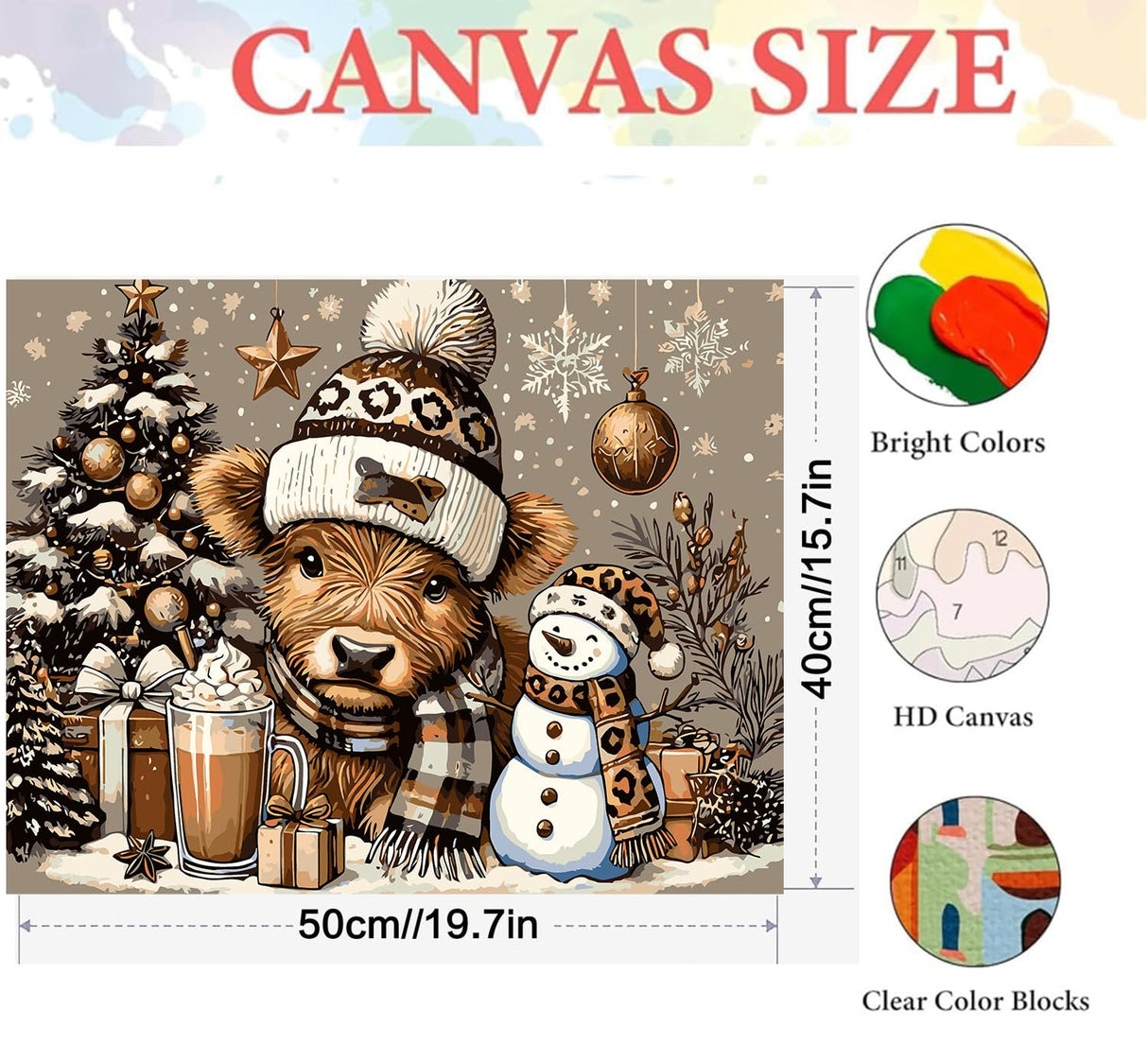 Axquilon Christmas Paint by Numbers Kit for Adults Beginner-Highland Cow Adult Paint by Number Kits on Canvas, Easy Adults' Paint-by-Number Kits for Gift Home Wall Decor 20x16in Axquilon