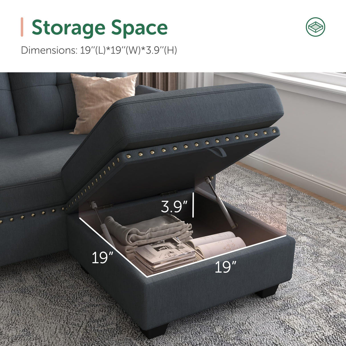 HONBAY Convertible Sectional Sofa L Shaped Couch Reversible Sectional for Small Apartment, Bluish Grey HONBAY