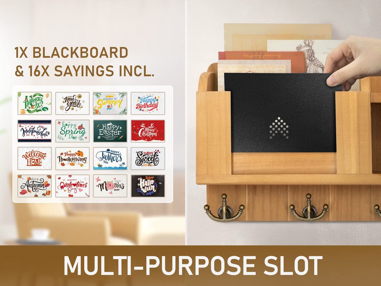 Rebee Vision Farmhouse Key Holder for Wall - Mail Organizer with Chalkboard with 4 Hooks - Rustic Key Hanger for Home Decor Rebee Vision