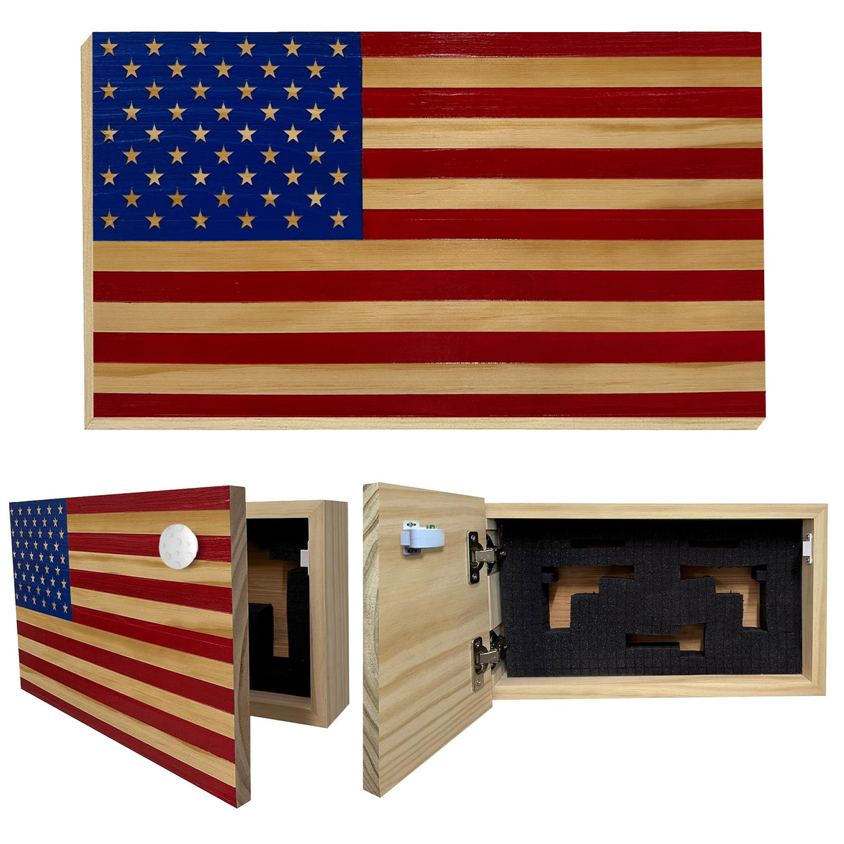 American Flag Hidden Gun Safe - Quick Access Hidden Gun Shelf - Concealment Shelf with Magnetic Lock - Wall Gun Safe for Secure Firearm Storage - Handcrafted In USA by Bellewood Designs (Red & Blue) Bellewood Designs