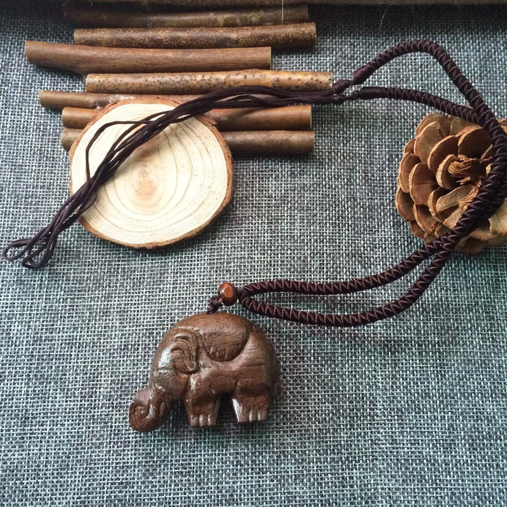 MELOP Handmade Wooden Carving Elephant Pendant Retro Folk for Sweater and Leisure Dressing/Clothing Accessories/Home Decoration Pendant - Wooden Elephant MELOP