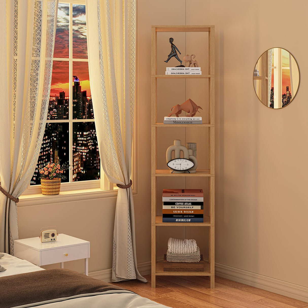 TUTOTAK Bookshelf, 6-Tier Tall Book Shelf, Narrow Bookcase for Small Space, DIY Stackable Bookshelf, for Living Room, Office, Study, Entryway, Industrial, Natural BS01BN006 TUTOTAK