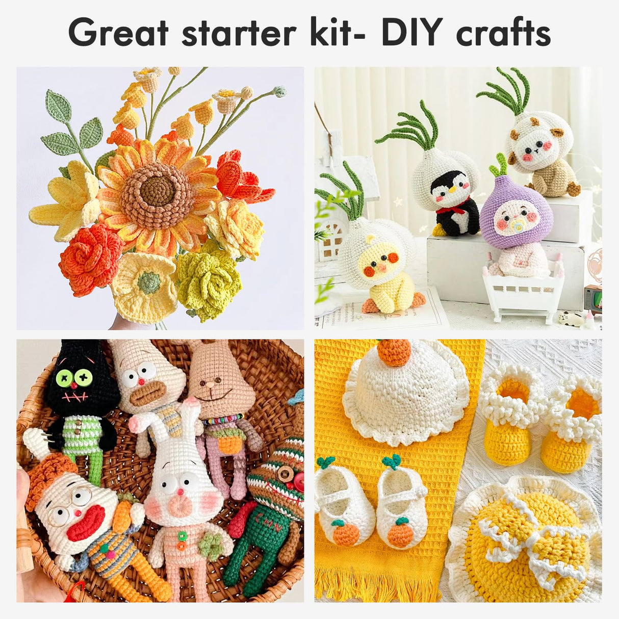 INSCRAFT 62 Acrylic Yarn Skeins, 2170 Yards, Perfect Crochet Beginner Kit for Adults INSCRAFT