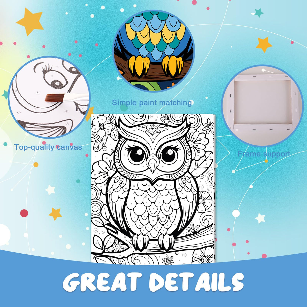 Kids Paint By Number Kits Age 8-12, 3 Pack 8x10 Inch Framed Canvas With 24x3ml Acrylic Pots, 6 Brushes, Painting Kits For Kids, Crafty By Numbers With Paint, 6-10 Year Old Girl Christmas Gift Jovial & Joyful