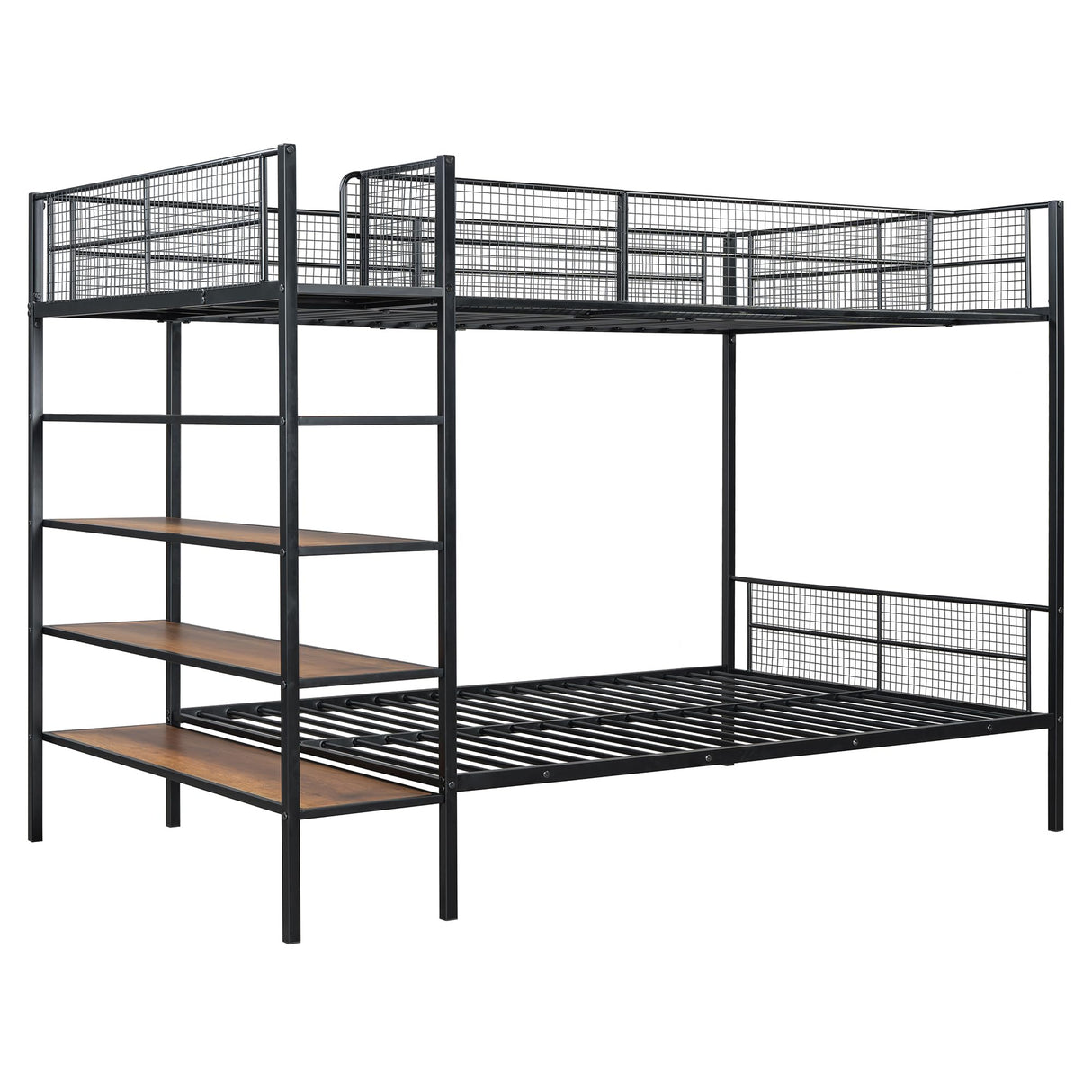 RuiSiSi Twin Over Full Metal Bunk Bed with Storage, Heavy-Duty Metal Bunk Bed with Storage Shelves Headboards for Kids Teens Adults, Safety Guard & Ladder, No Box Spring Needed, Black RuiSiSi