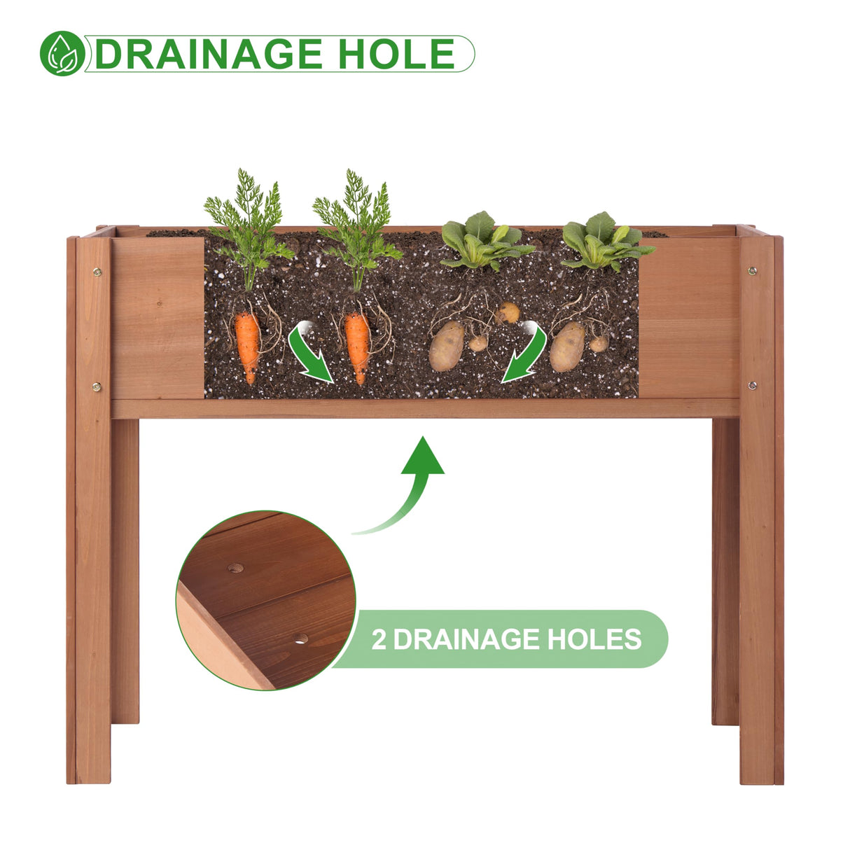 Raised Garden Bed with Legs, 40x20x31'', Solid Wood Elevated Planter Box for Outdoor Backyard Patio Wood-Natrl