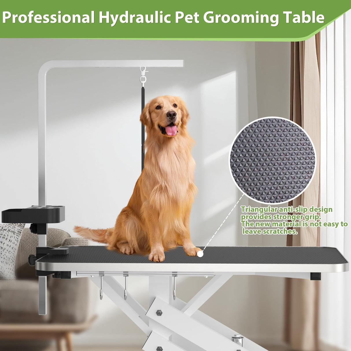 APRILSOUL 43" Hydraulic Pet Grooming Table w/Anti-Static Table Top, Heavy Duty Z-Lift Dog Grooming Table/21-36 w/Armrests/Leash Covers/Tool Organizers/Hooks, Weight Capacity 330LBS Black APRILSOUL