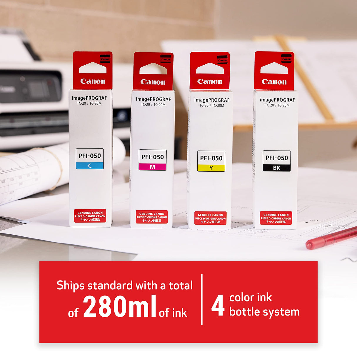 Canon imagePROGRAF TC-20 – Single Function Printer | 24" Large Format Poster & Plotter Printer - Automatic Roll & Cut Sheet Paper Feeder, USB, Wi-Fi, LAN,White Canon