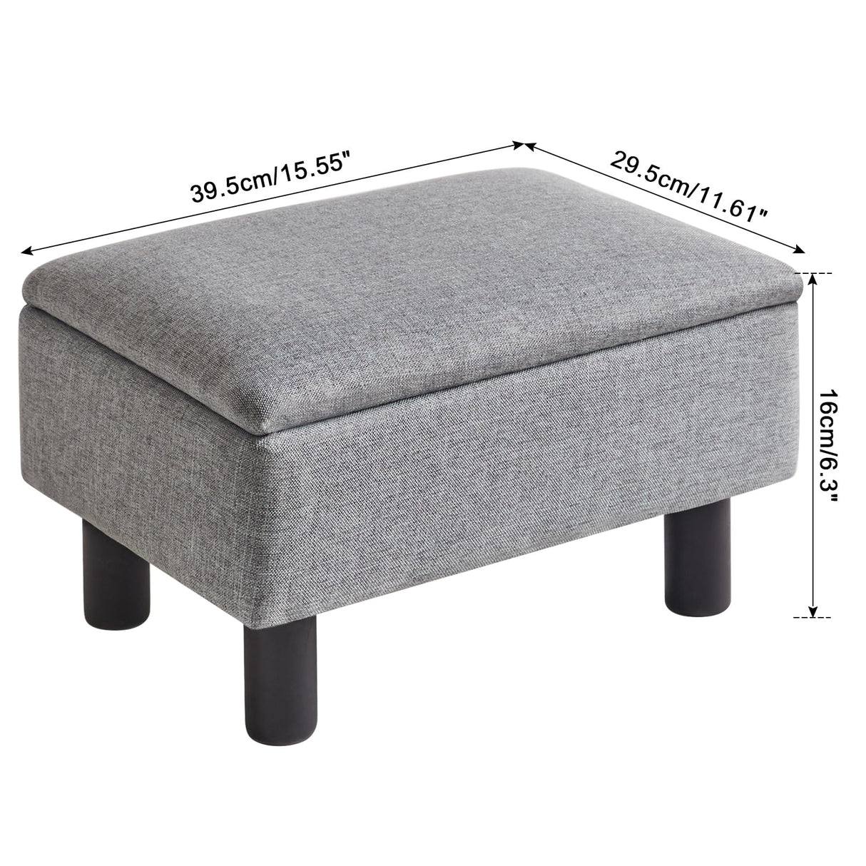 IBUYKE Storage Ottoman Footrest Stool with Linen Fabric, Rectangular, Flip Top Lid, Non-Slip Feet, Compact Design, Stylish and Functional, Gray Blue RF-BD224 IBUYKE