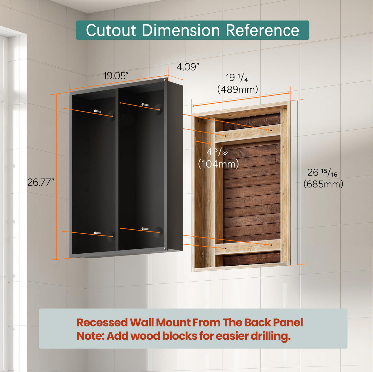 Recessed Medicine Cabinets for Bathroom with Mirror: 20x30 Wall Mount Mirrored Vanity Chest - 20 x 30 inch Large Storage Cabinet with Adjustable Shelves - Matte Black Frame GoTiling