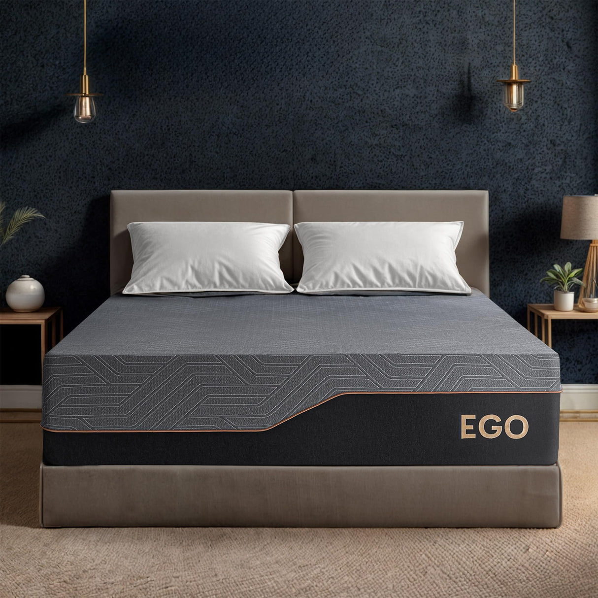 EGOHOME 14 Inch Queen Mattress, Copper Gel Memory Foam Mattress for Pain Relief, Therapeutic Mattress in a Box, CertiPUR-US Certified, Fiberglass Free Medium Mattress, Black MLILY