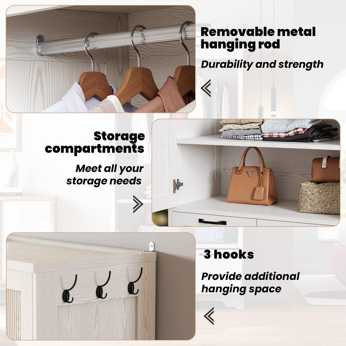 ANCTOR Armoire Wardrobe Closet, 71" H Wooden Clothing Storage Cabinet with 2 Doors and 2 Drawers, Bedroom Freestanding Wardrobe Combination with Hanging Rod and Adjustable Shelves, White ANCTOR