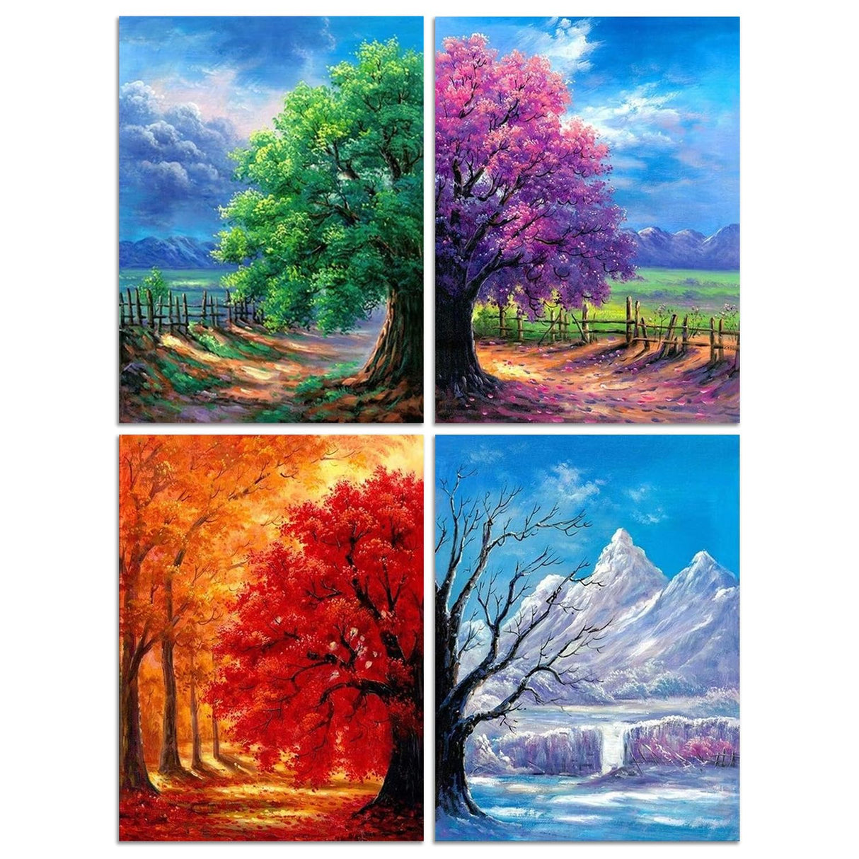 Muzagroo Art 4 Pack 5D Diamond Painting Kits for Adults DIY Diamond Art Kits 4 Seasons Trees Wall Art for Living Room Adults Crafts Diamond Dot Gem Art Kits for Beginners Muzagroo Art