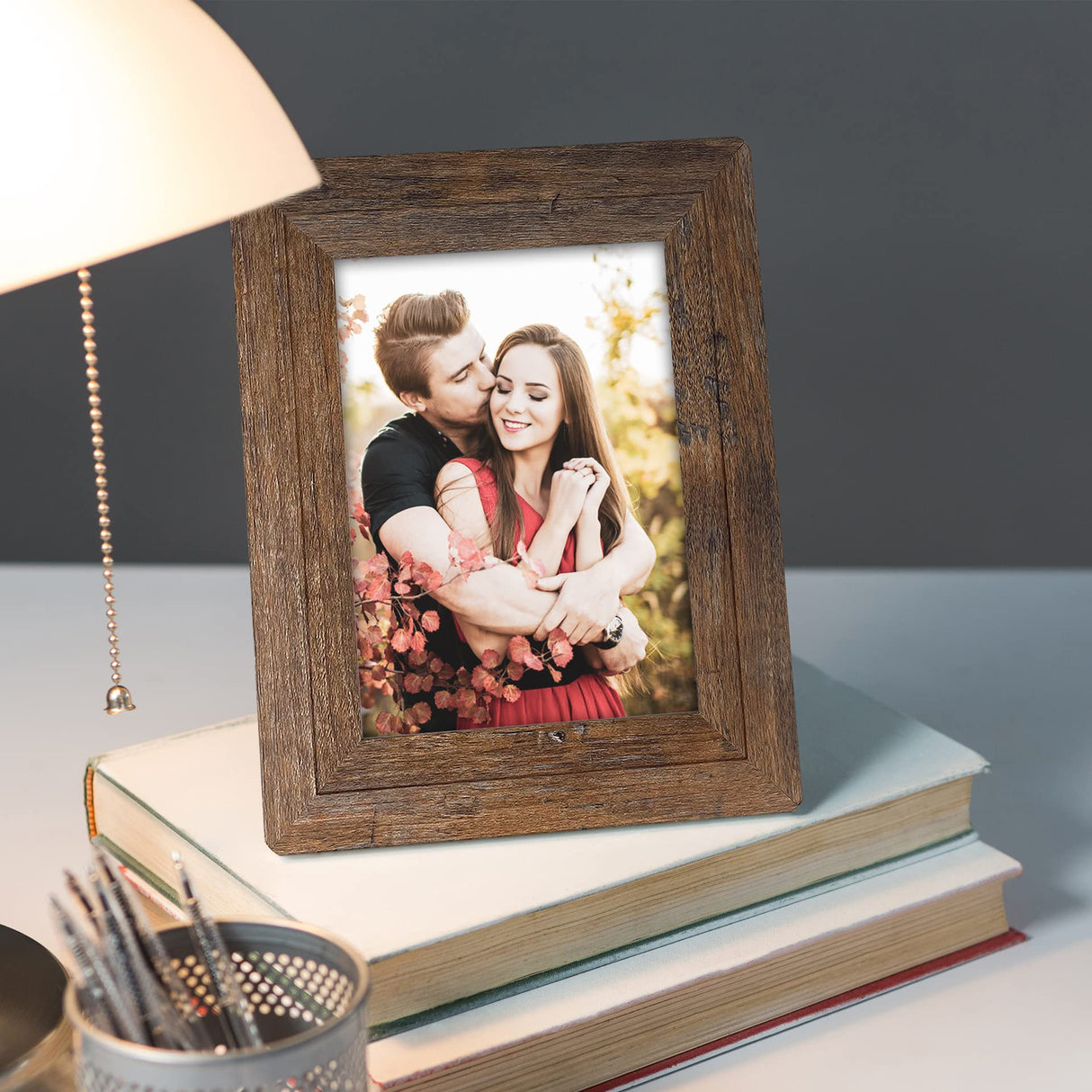 8x10 Picture Frames Set, Set of 4 Wooden Picture Frames Real Tempered Glass and Composite Wooden Rustic Rounded Corners Photo Display for Tabletop Wall Mount (Brown) SEEDLING PHOTO FRAME