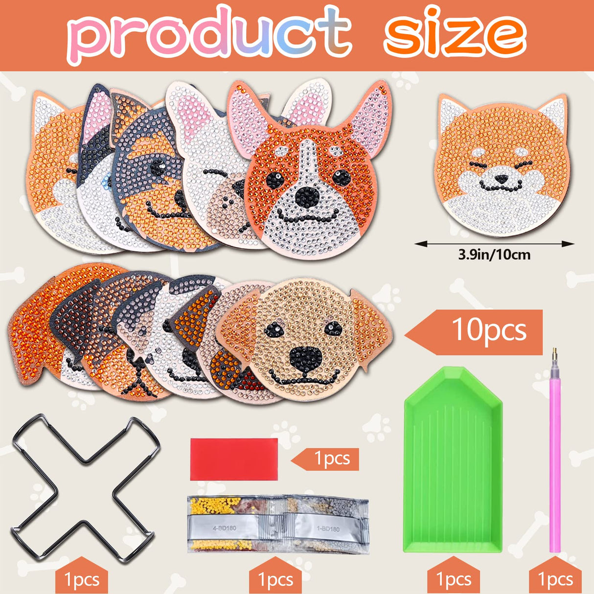 YLOLUL 10 Pcs Dog Shaped Diamond Painting Coasters Kits DIY Pet Dog with Holder for Beginners Adults and Kids Art Craft Supplies Gift YLOLUL