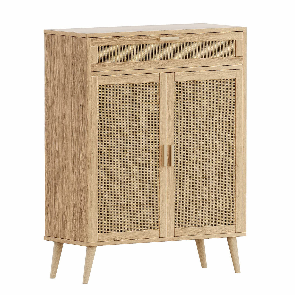 Rovaurx Accent Floor Storage Cabinet with Rattan Doors, Bathroom Cabinet with Large Drawer, Freestanding Storage Cabinet Organizer, Natural BMGZ107M Rovaurx