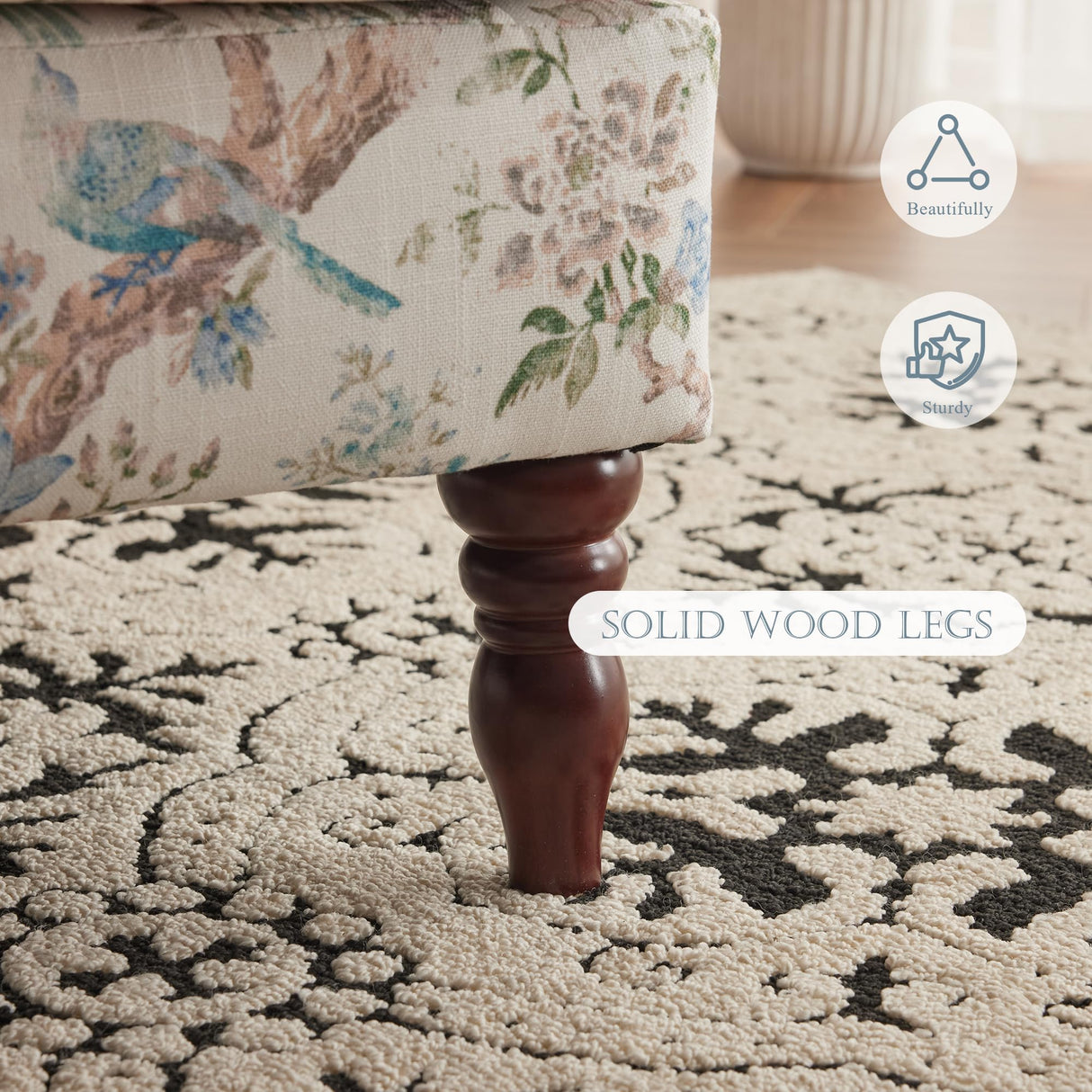 MELLCOM Floral Accent Chair, High Back Upholstered Armchair with Solid Legs, Leisure Single Sofa Chair for Living Room, Bedroom, Home Office, Light Blue Floral&Bird MELLCOM