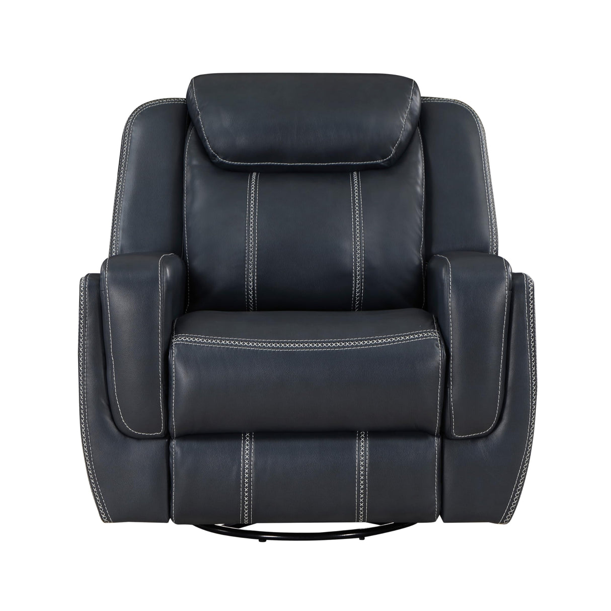 Benjara Louise 40 Inch Swivel Glider Manual Recliner Chair, Blue Faux Leather Benzara