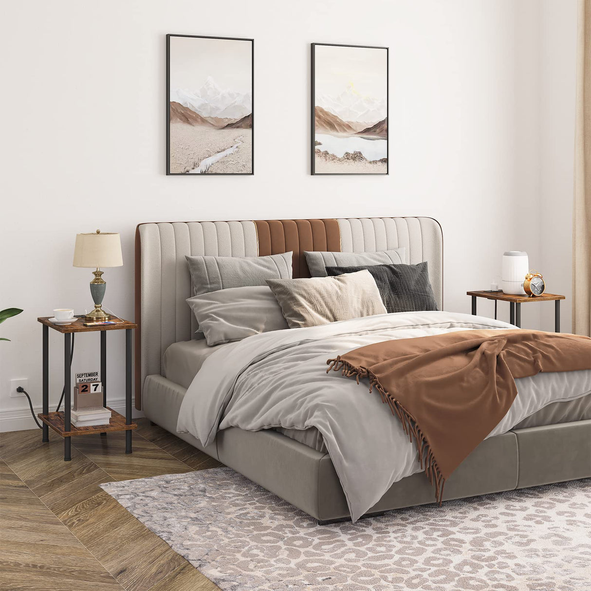 HOOBRO Side/End Table with Charging Station, USB Ports and Outlet, Nightstand with 2-Layer Storage Shelves for Small Spaces, Living Room, Bedroom, Stable Frame, Rustic Brown BF09UBZ01 HOOBRO