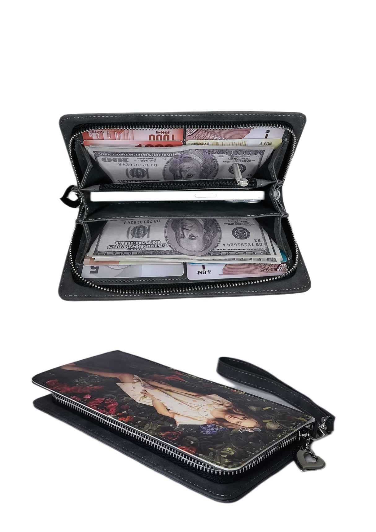 Youkang Sublimation Wallet Women's Zipper Card Holder Storage Bag Women's Travel Clutch Wristband DIY Craft (Grey) Youkang