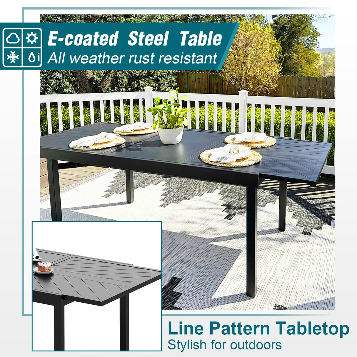 PHI VILLA 9 Piece Outdoor Dining Table Set for 8, Expandable Rectangular Iron Dining Table & Rattan Wicker Chairs with Cushions, Large Dining Furniture Set for Patio, Deck, Yard PHI VILLA