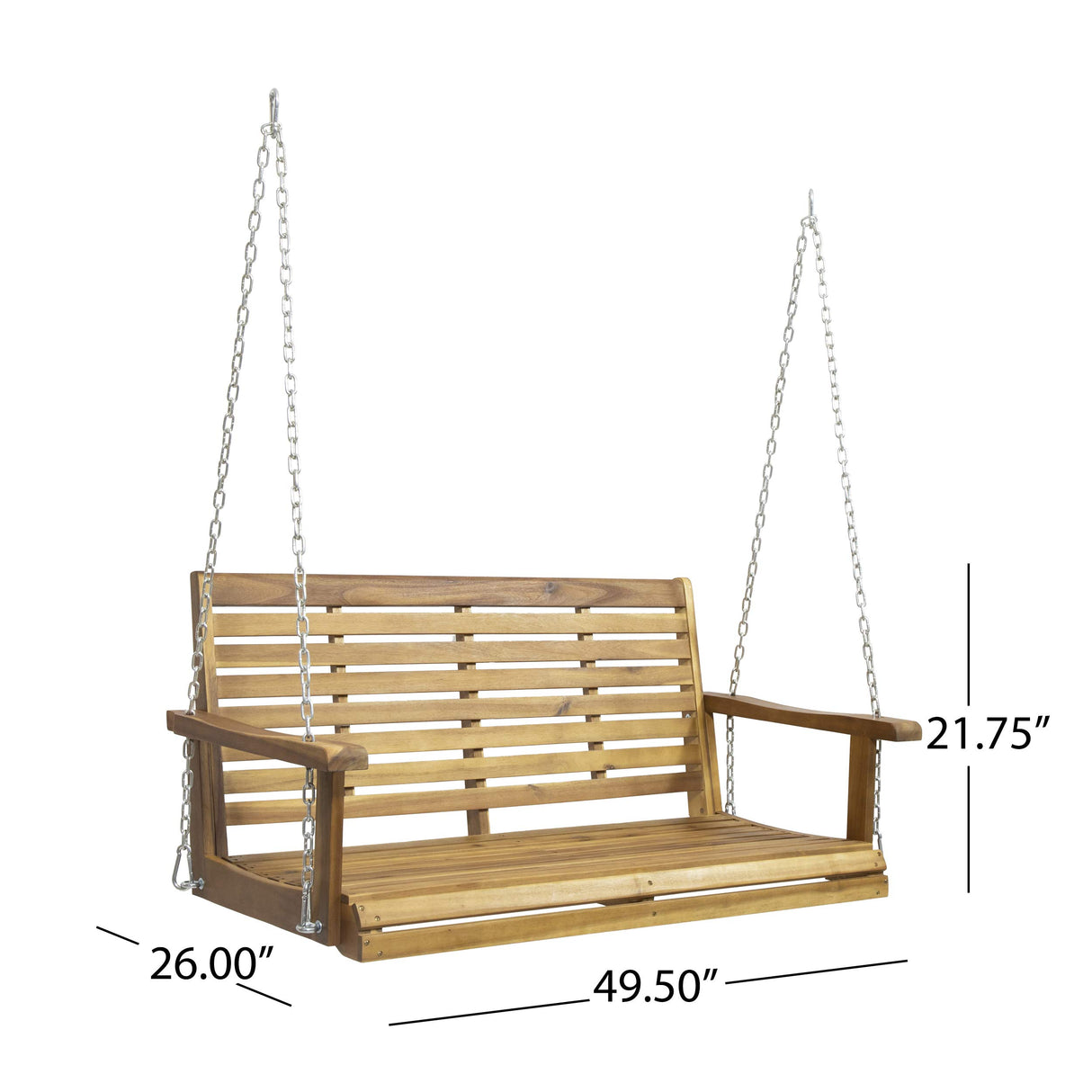 Viola Outdoor Aacia Wood Porch Swing, Teak GDFStudio