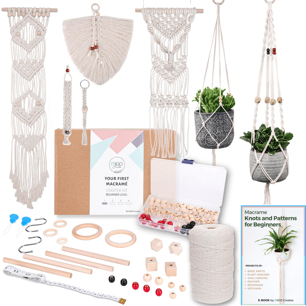 MIGO Creates Macrame Kits for Adults Beginners with 126 Macrame Supplies and 7 Projects E-Book: DIY Macrame Kit with 165 Yards Macrame Cord and Craft Supplies & Materials to Start Macrame! MIGO Creates