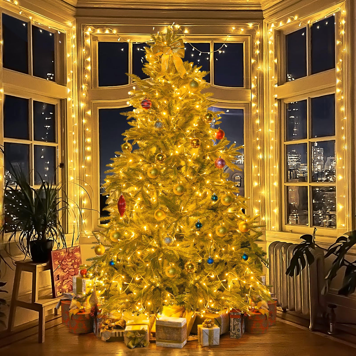 JMEXSUSS 1000 LED Christmas Lights Outdoor Indoor String Lights with 8 Modes Warm White Christmas Tree Lights with Remote Controller Plug in for Tree Room Yards Patio Christmas Decorations JMEXSUSS