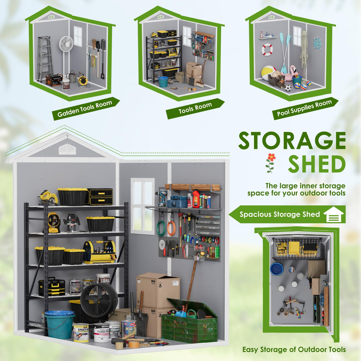 Devoko 6x4 FT Resin Shed, Plastic Shed with Floor Lockable Doors Window & Vents, Outdoor Storage Shed for Backyard Patio Lawn Pool (Grey & White) Devoko