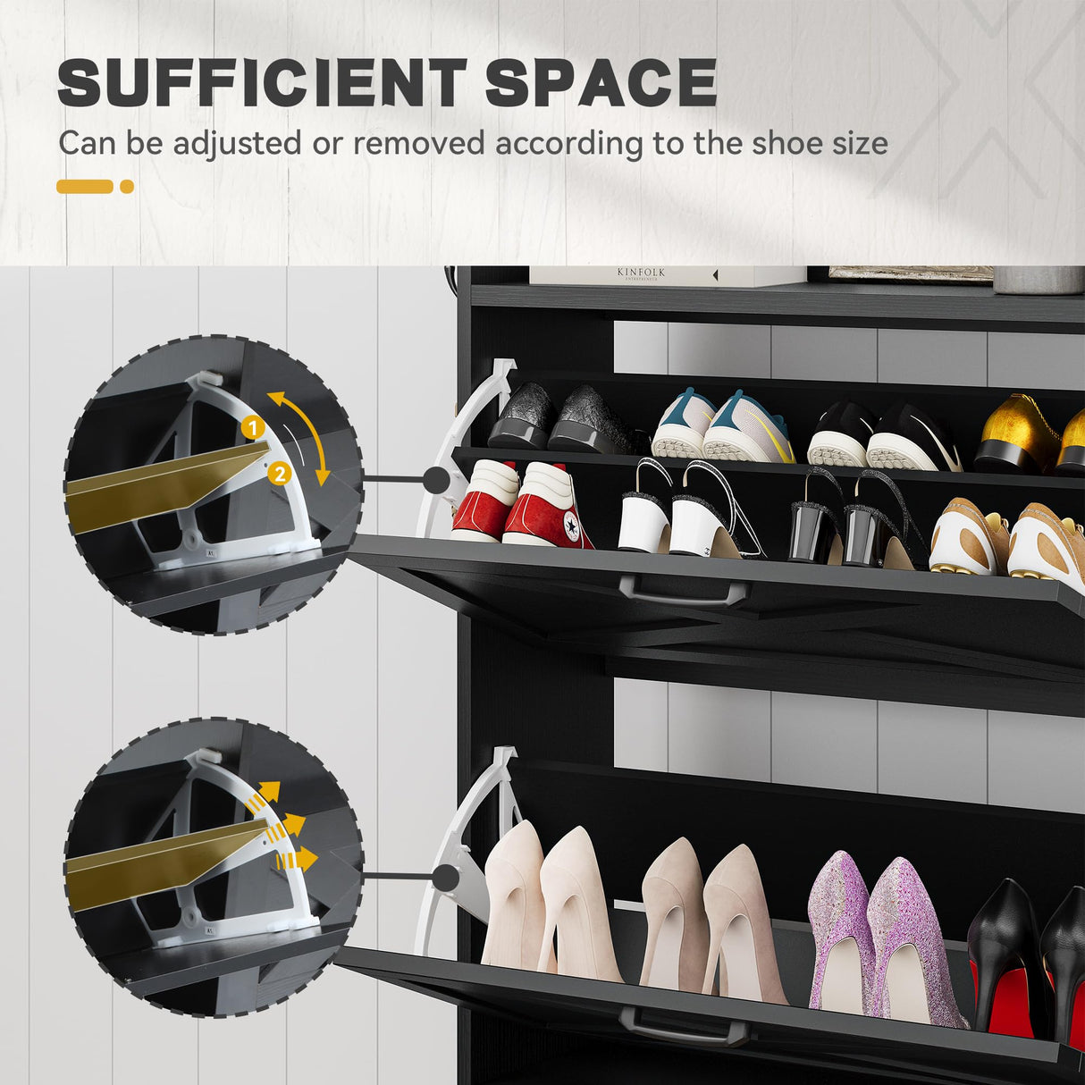 DWVO Farmhouse Shoe Cabinet, Slim Shoe Storage Cabinet with Bench, Narrow Shoe Organizer for Entryway, Living Room, Hallway (Black) DWVO