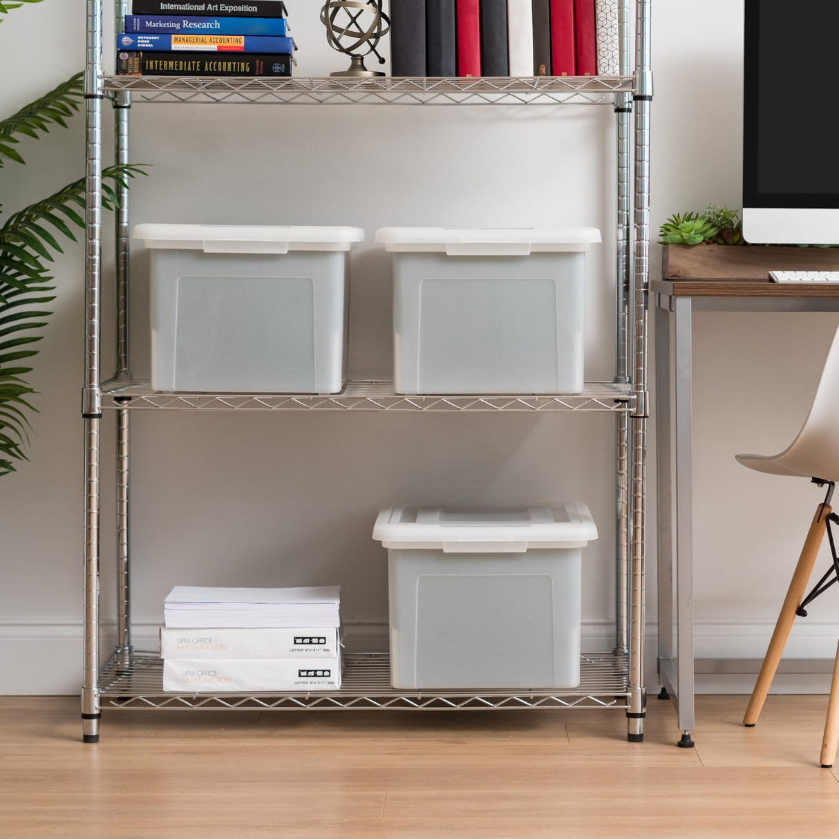 IRIS USA File Box Plastic File Organizer for Letter/Legal File, Document Box, Storage Bin Tote Organizer with Durable and Secure Latching Lid, Stackable, Nestable, BPA-Free, Clear 35 Qt. 4 Pack IRIS