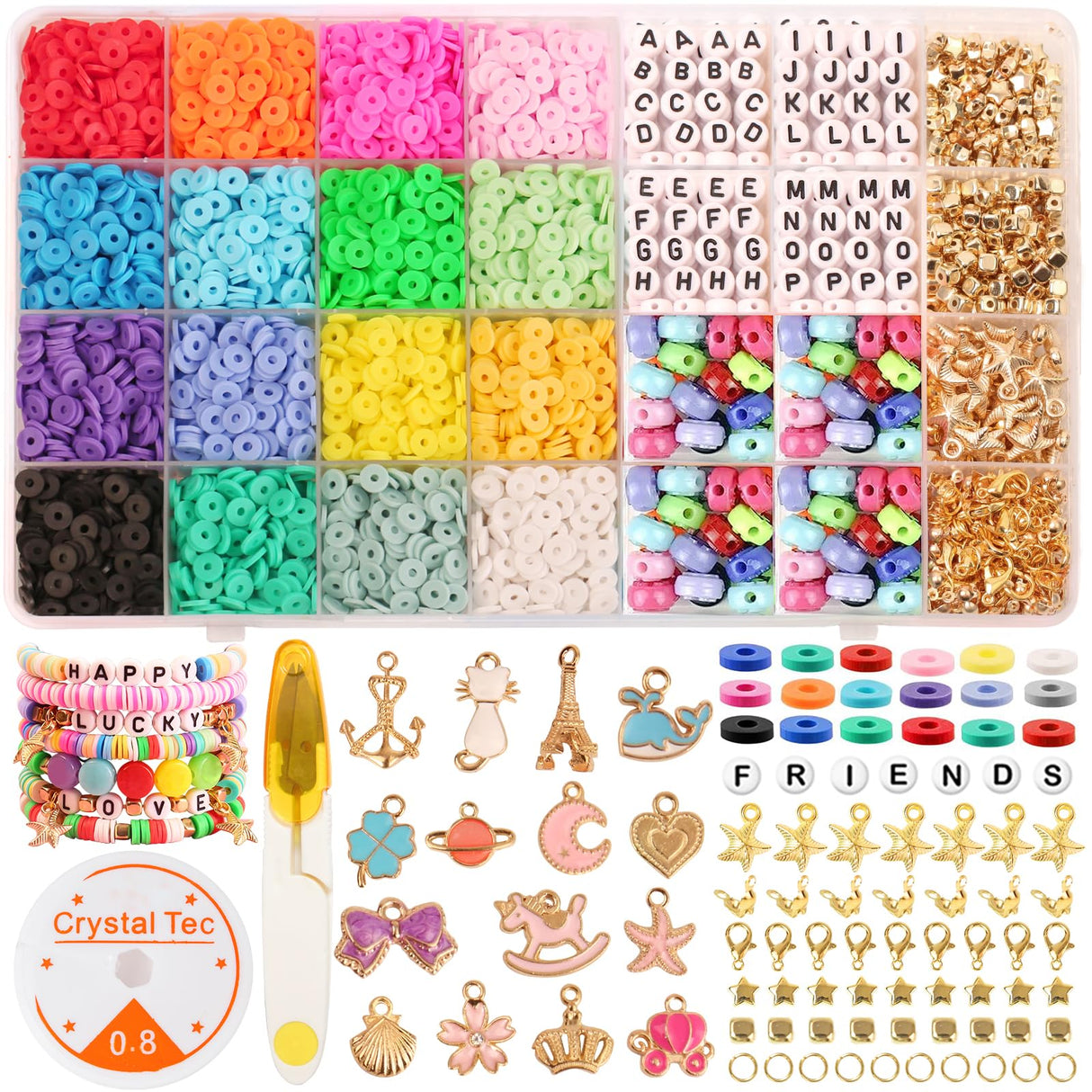 UHIBROS 5815 Pcs Clay Beads Bracelet Making Kit with Pretty Pendant Charms, Jewelry Making Kit for Girls 8-12, Polymer Letter Heishi Beads , Gifts for Girls NANQUAN