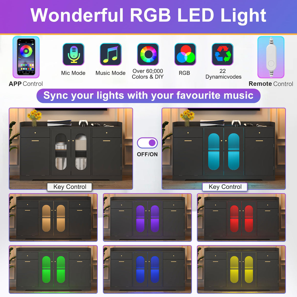 kepptory Large Kitchen Island with Storage, Kitchen Island with Trash Can & Adjustable Shelves & Drawers & LED Light, Kitchen Pantry Storage Cabinet for Home Office Use (Black, 13" D x 54" W x 32" H) kepptory