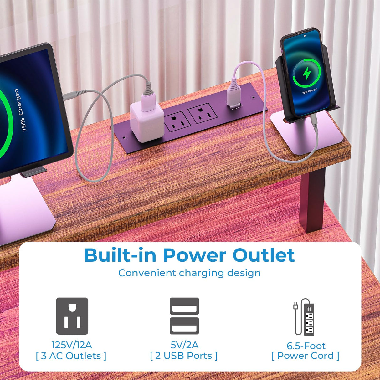 GreenForest Computer Desk with Drawers 47 inch,Gaming Desk with LED Lights & Power Outlets Small Desk with Monitor Stand and Reversible Shelf,Walnut GreenForest