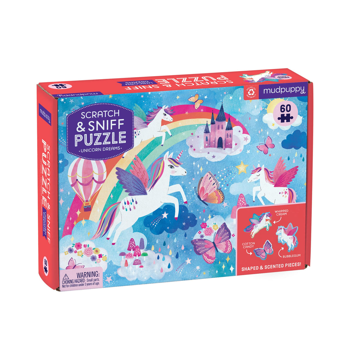 Unicorn Dreams Scratch and Sniff Puzzle from Mudpuppy - 60 Piece Jigsaw Puzzle with 6 Shaped Pieces, Features Colorful Illustrations, 3 Magical Scents, Ages 4+ Mudpuppy