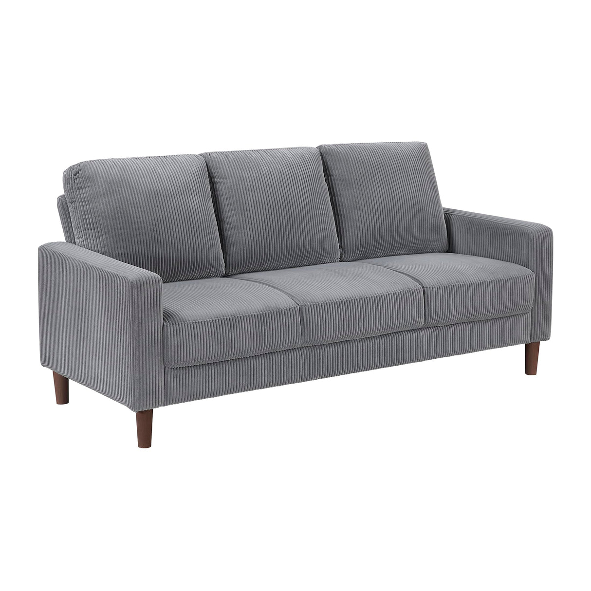 Lexicon Modern Sofa, Corduroy Fabric Upholstered Living Room Sofa, Couch with Brown Legs, Track Arms, Comfy Couch for Living Room/Bedroom/Apartment, 3-Seater, Gray Lexicon
